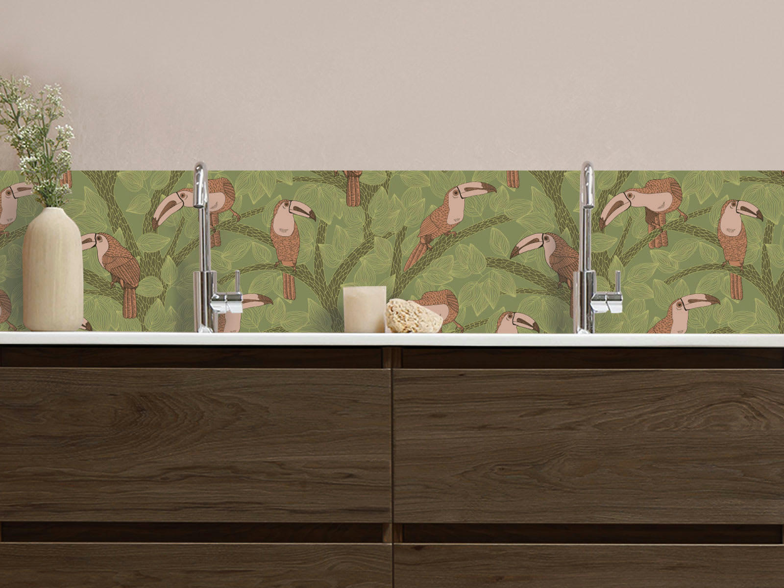 TOUCANS - Crédence adhésive vert clair 400x40cm