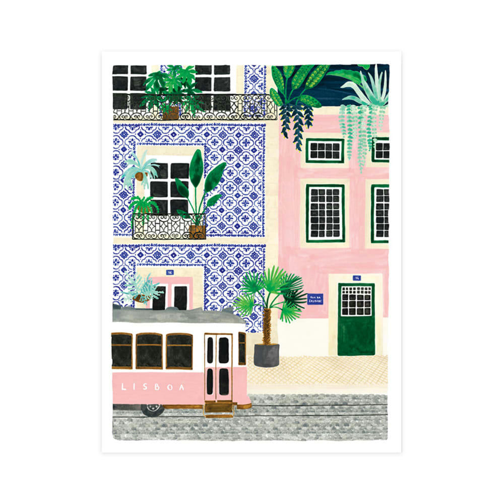- Affiche illustrée d'une rue de Lisbonne au Portugal 30x40 cm