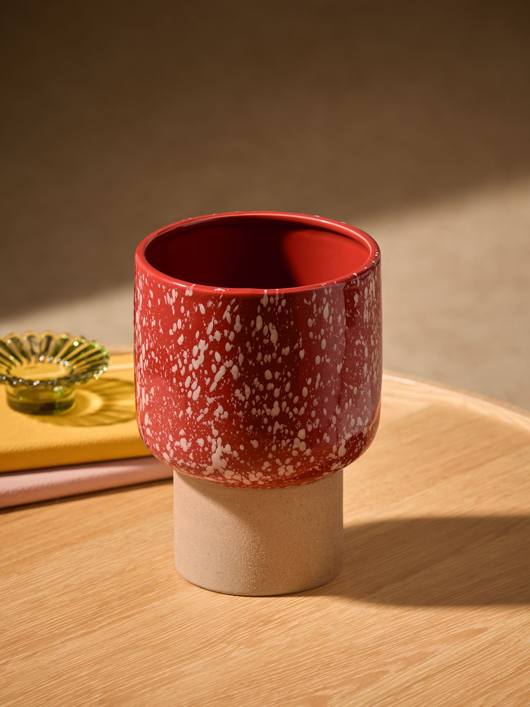 Santiago Hand Splatter Small Plant Pot in Terracotta & White