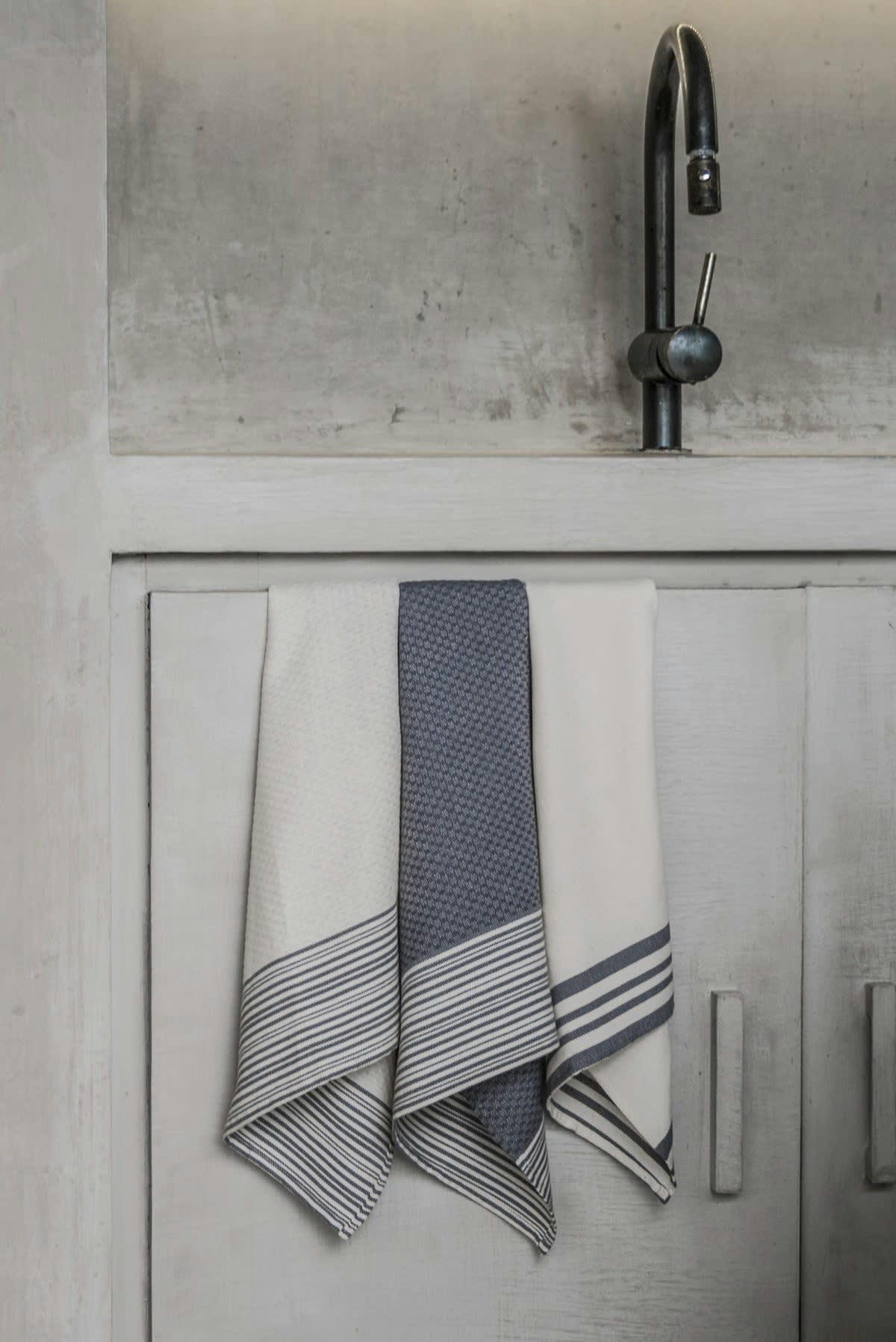 MAHDIA - Torchons (x3) coton  45x70 bleu jean