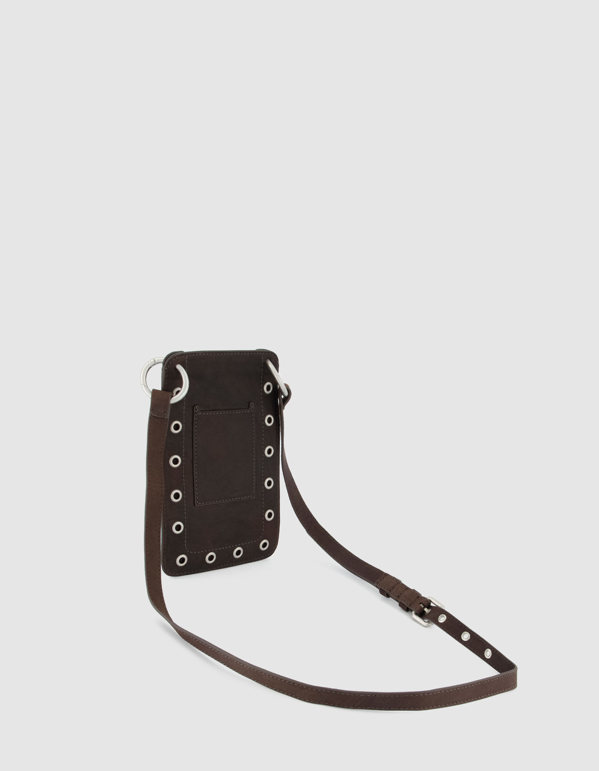 Pochette téléphone marron cuir œillets Femme