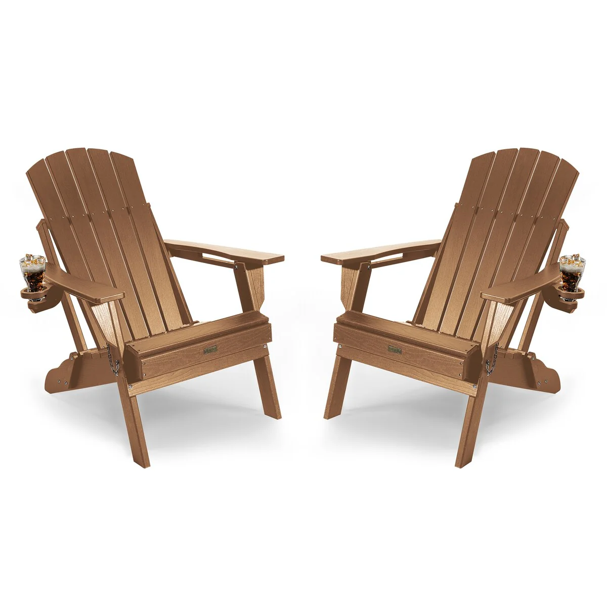 WINSOON All Weather HDPE Outdoor Folding Adirondack Chair With Cup Holder,Set of 2