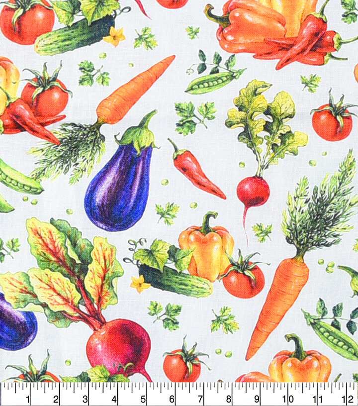 Tossed Vegetables Novelty Cotton Fabric