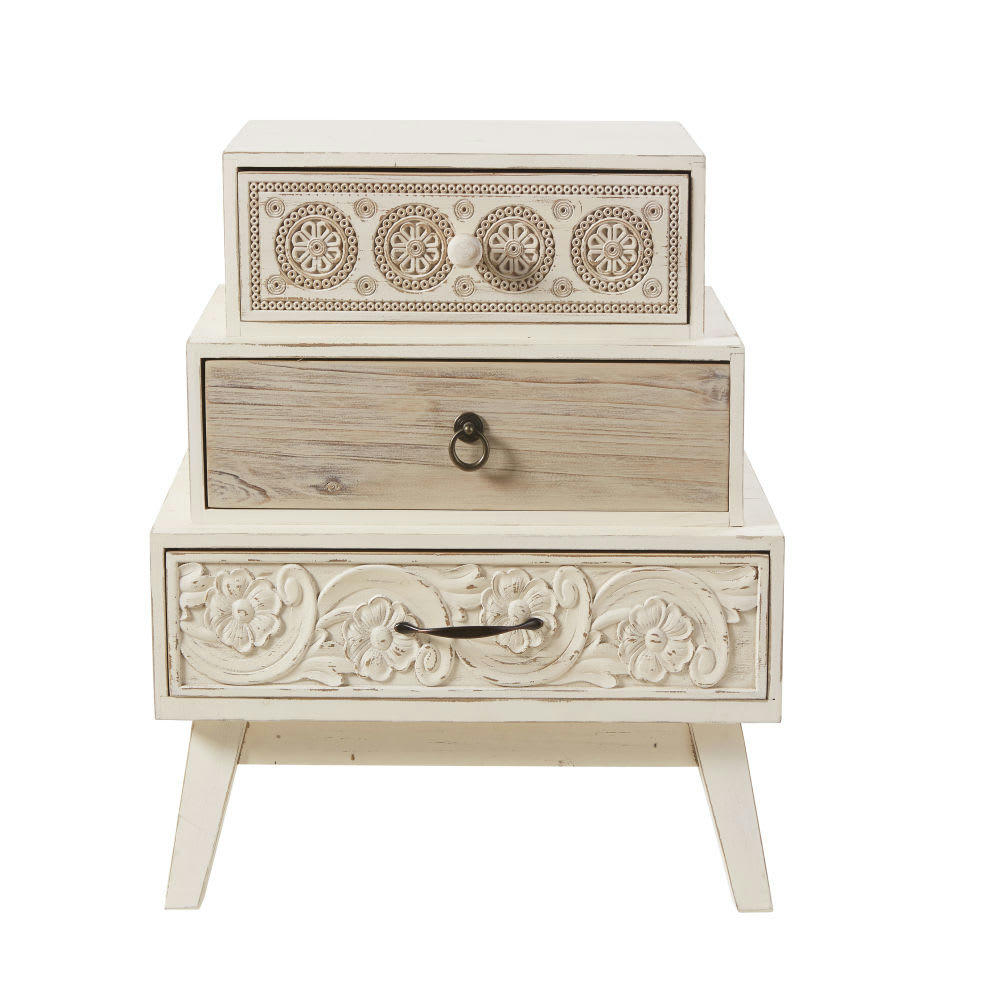 Rumba - Table de chevet déstructurée 3 tiroirs à motifs