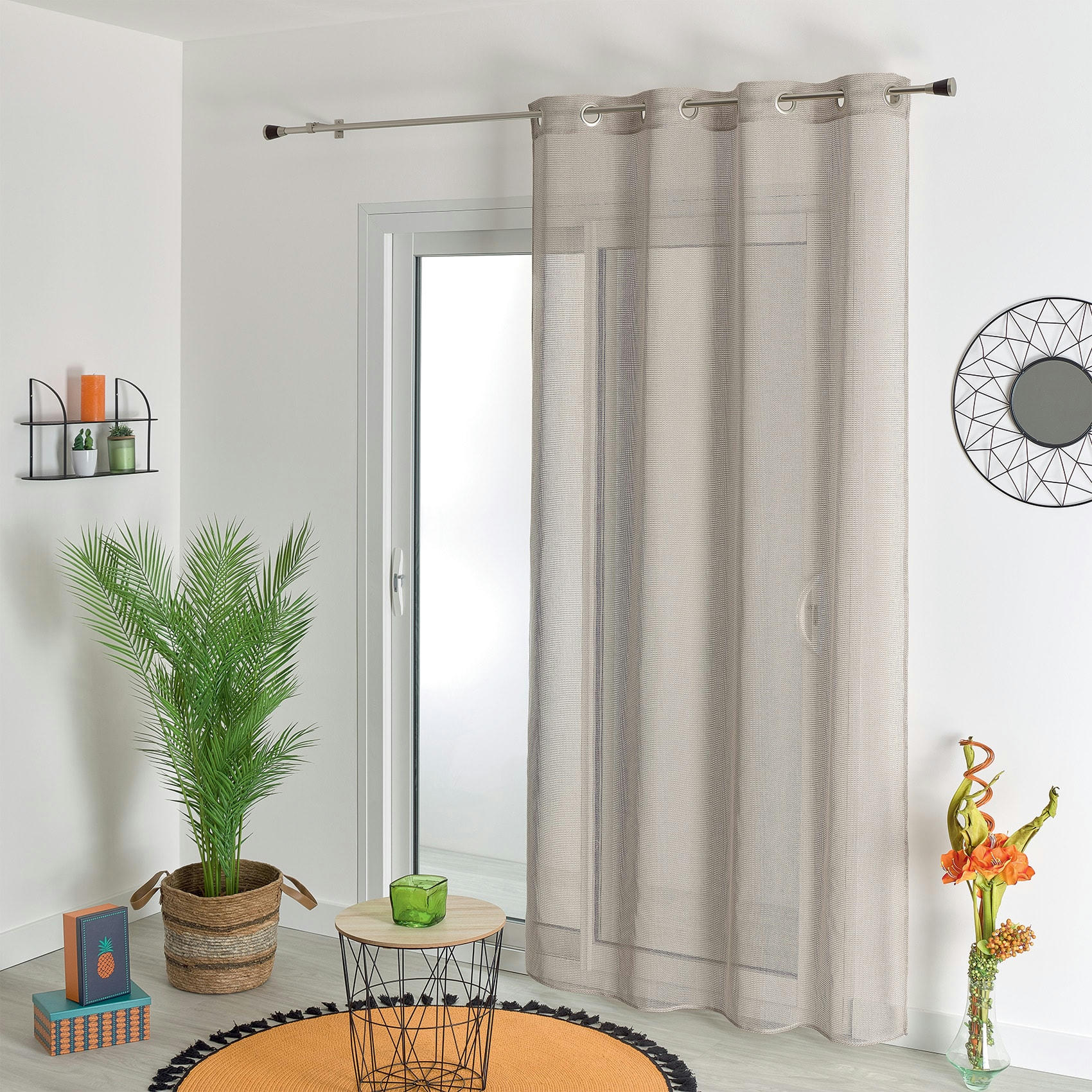 - Voilage en filet avec fils métal polyester beige 140x240 cm