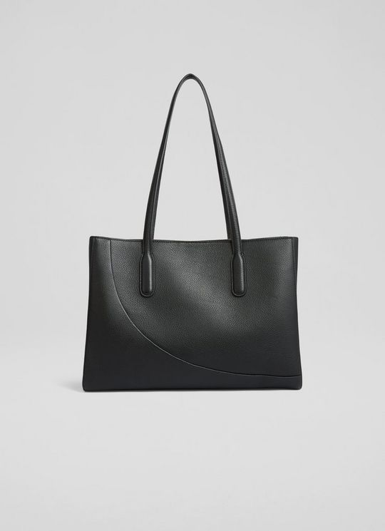 Olivia Black Grained Leather Oloid Tote
