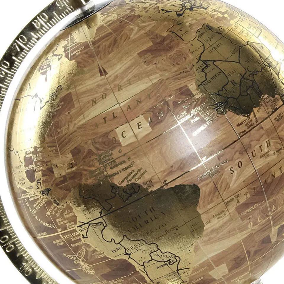 Items Deco Wereldbol/globe op voet - kunststof - goud - 20 x 28 cm