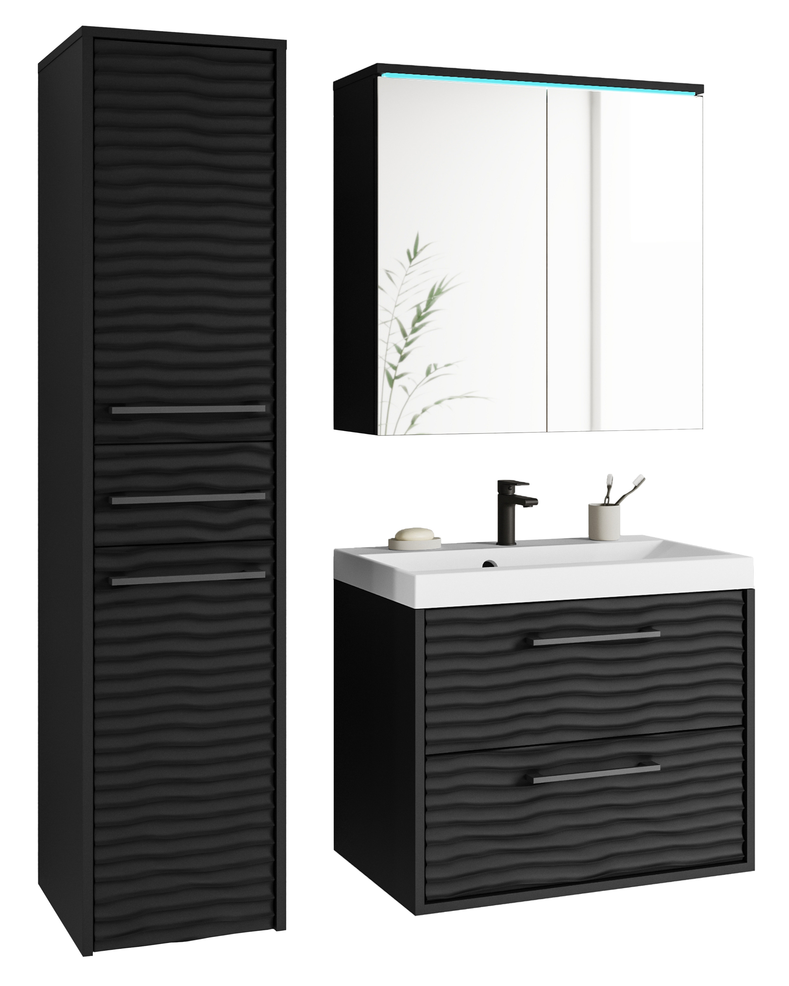 Meble łazienkowe czarny grafit z MDF wzór M4 z LED- YUKO 1