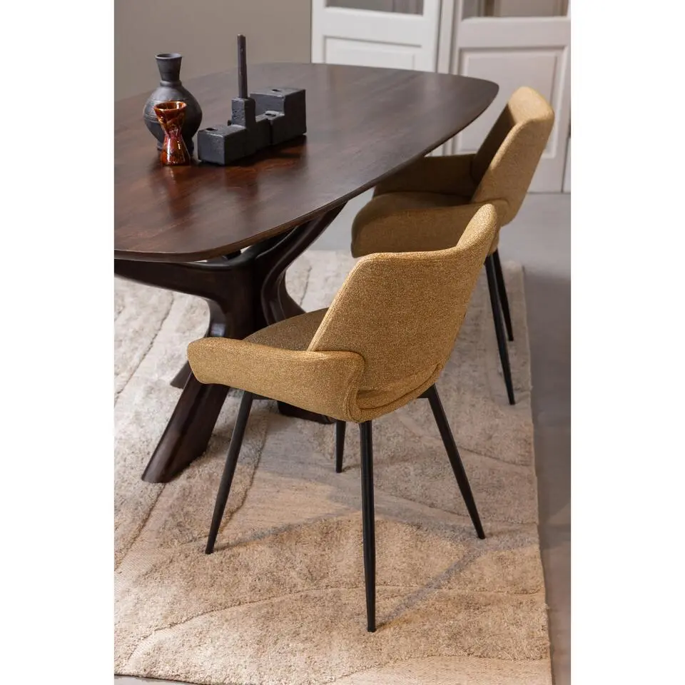 WOOOD Parade Eetkamerstoelen - Melange Stof - Mosterd - Set van 2