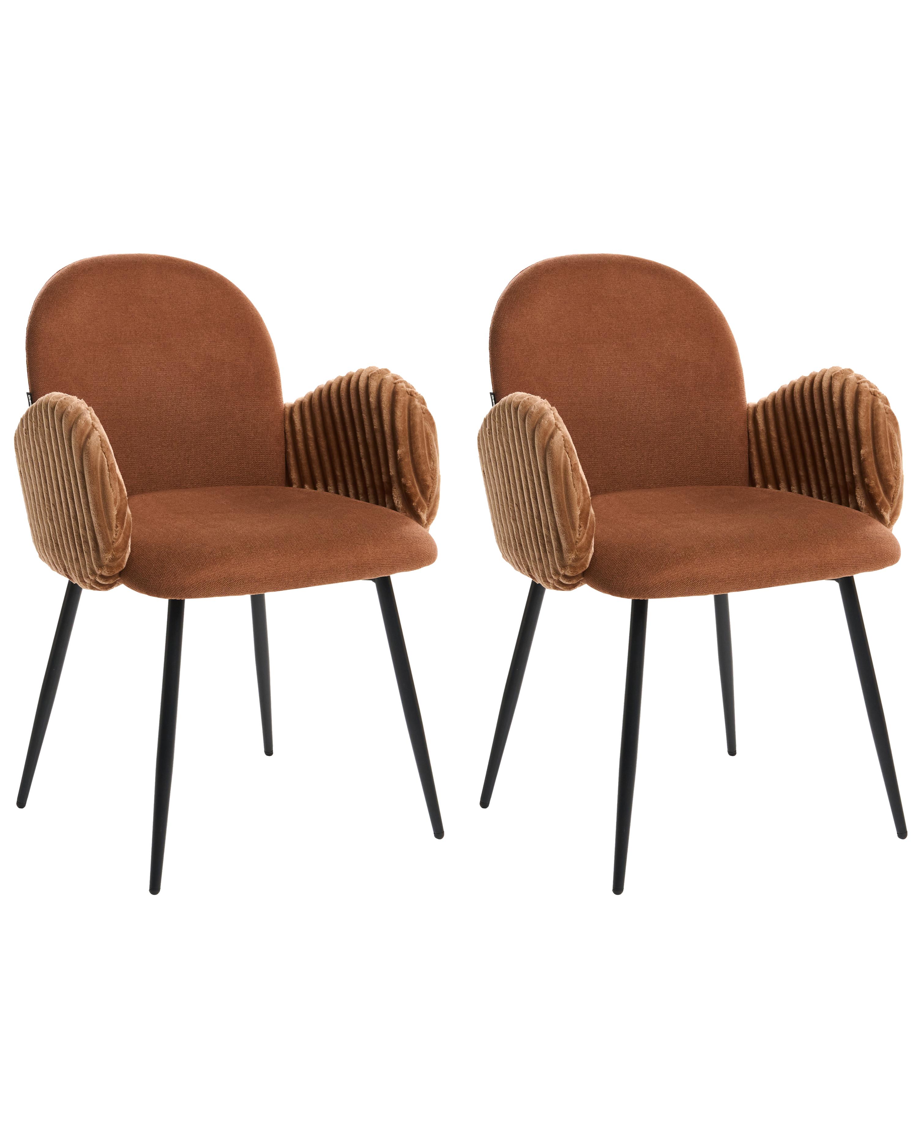 Set of 2 Bar Chairs AMITY Fabric Brown