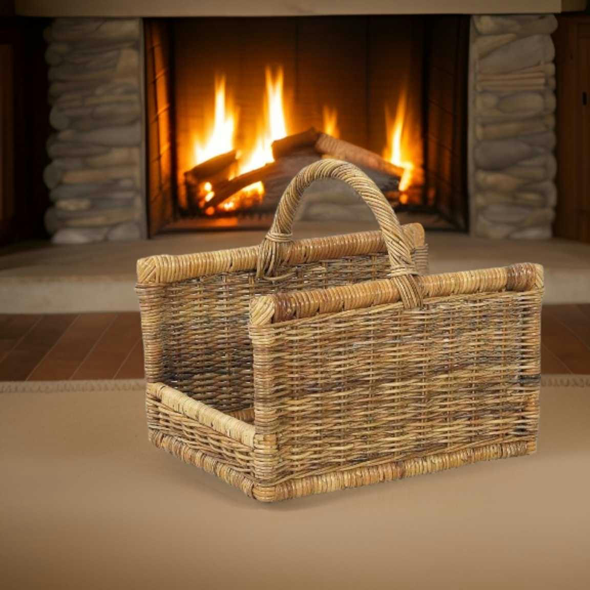 - Panier à bûches en poelet avec anse renforcée