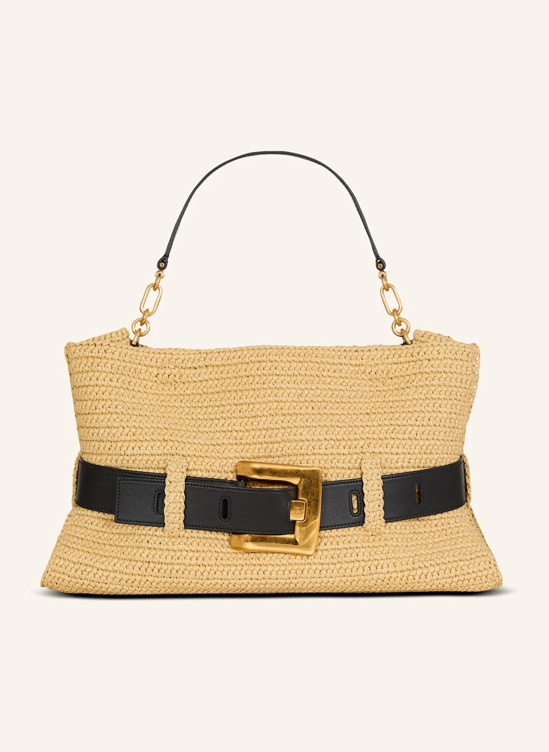 BALMAIN Mittelgroße Anthem Tasche aus gehäkeltem Stoff und Glattleder