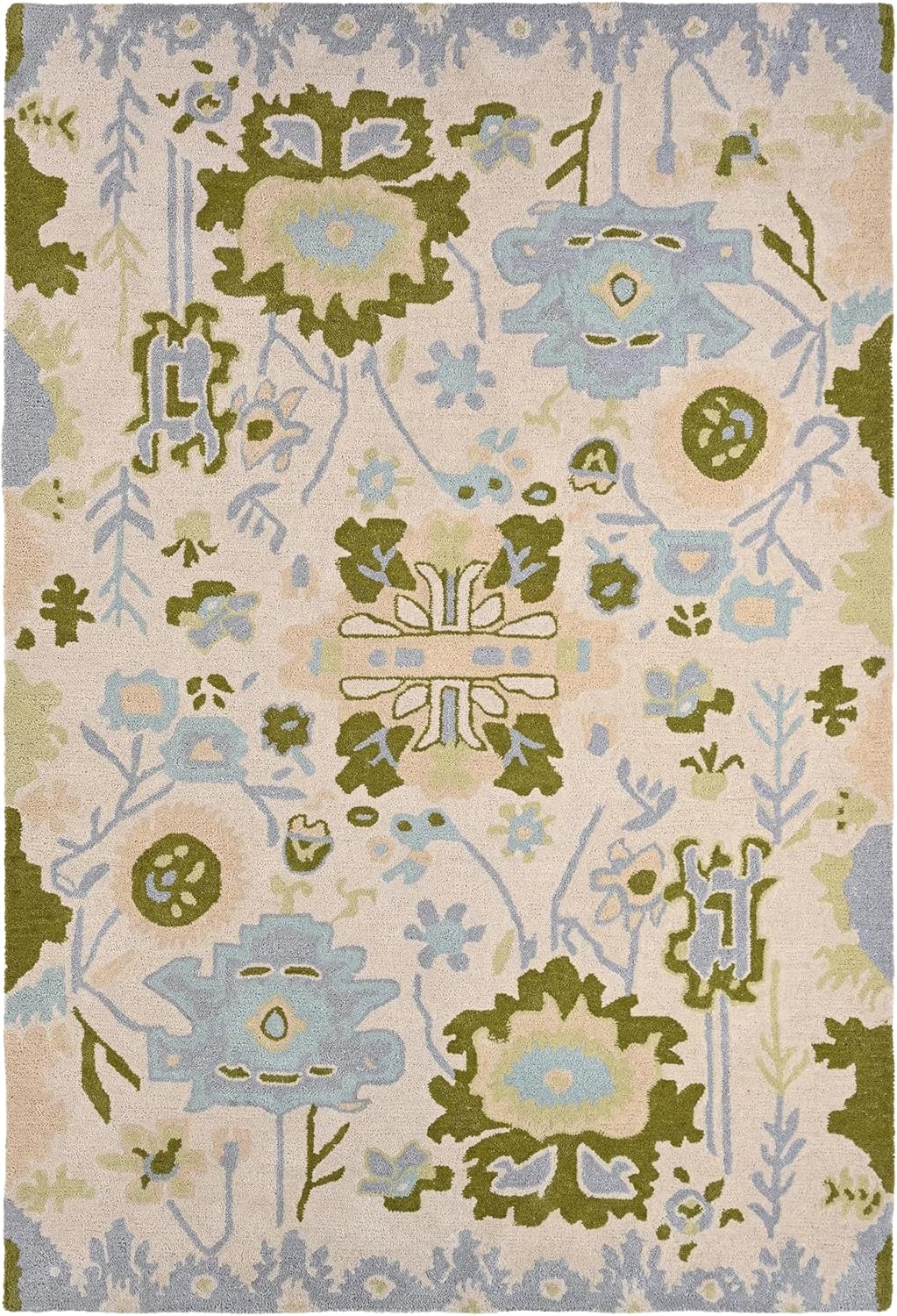 Handmade Oushak Wool Area Rug | Floral and Botanical Patterns in Soft Blue and Green | Luxurious Thick Pile for Living Room, Bedroom & Dining Room Decor (Blue & Green, 8' x 10')