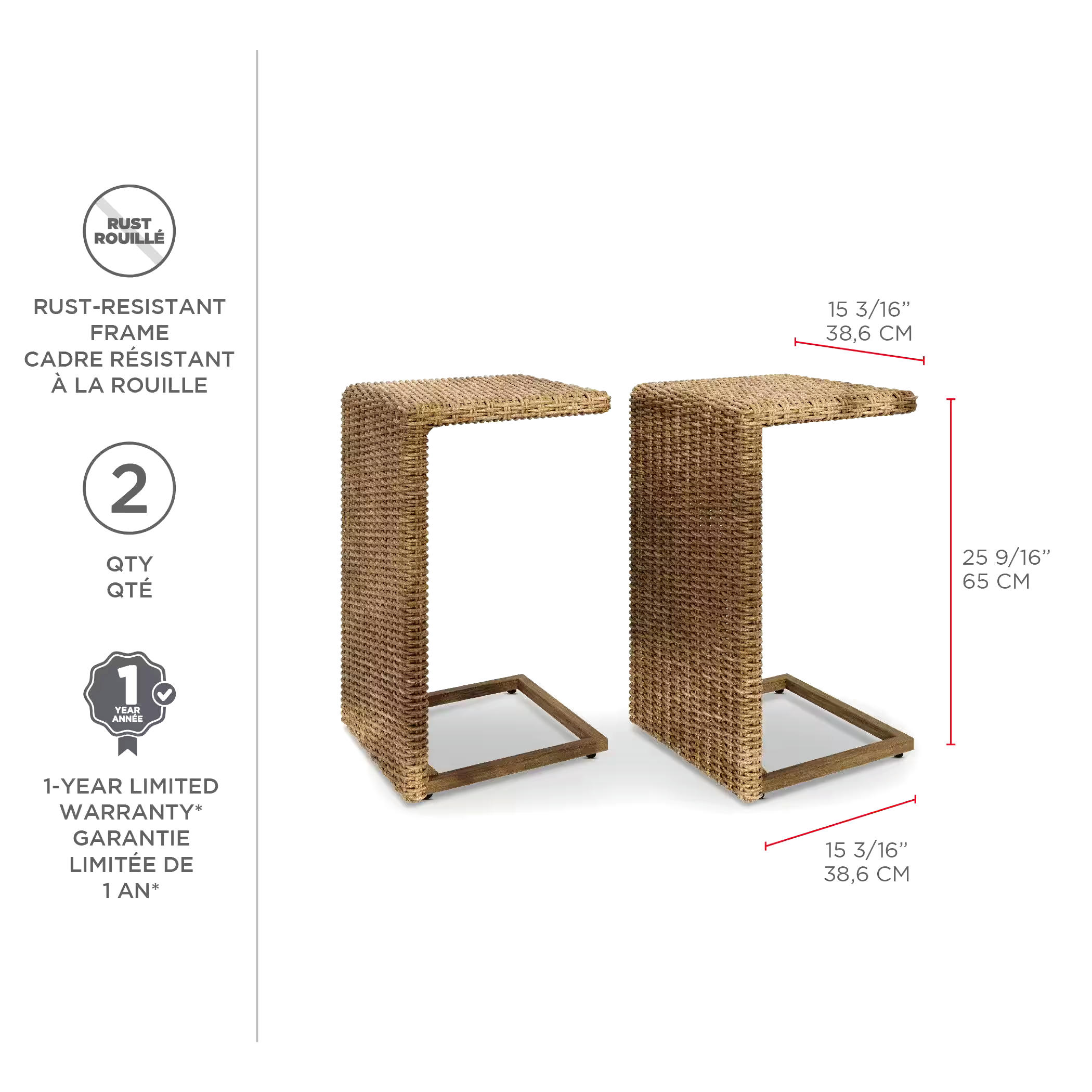 CANVAS Moraine All-Weather Wicker Outdoor/Patio Side C-Table, 2-pc