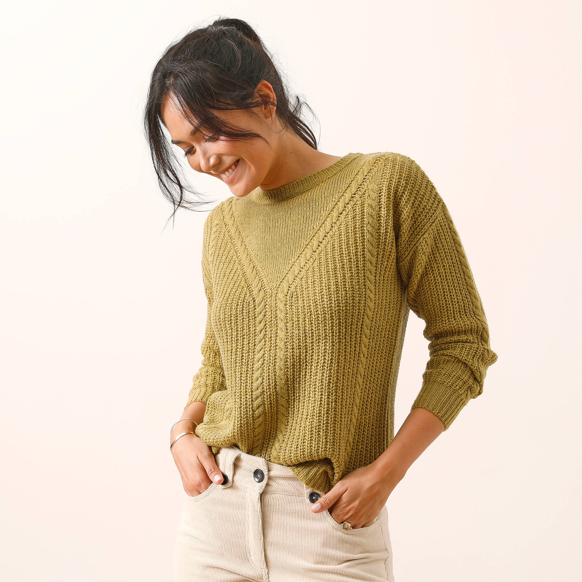 Pull torsadé, maille anglaise