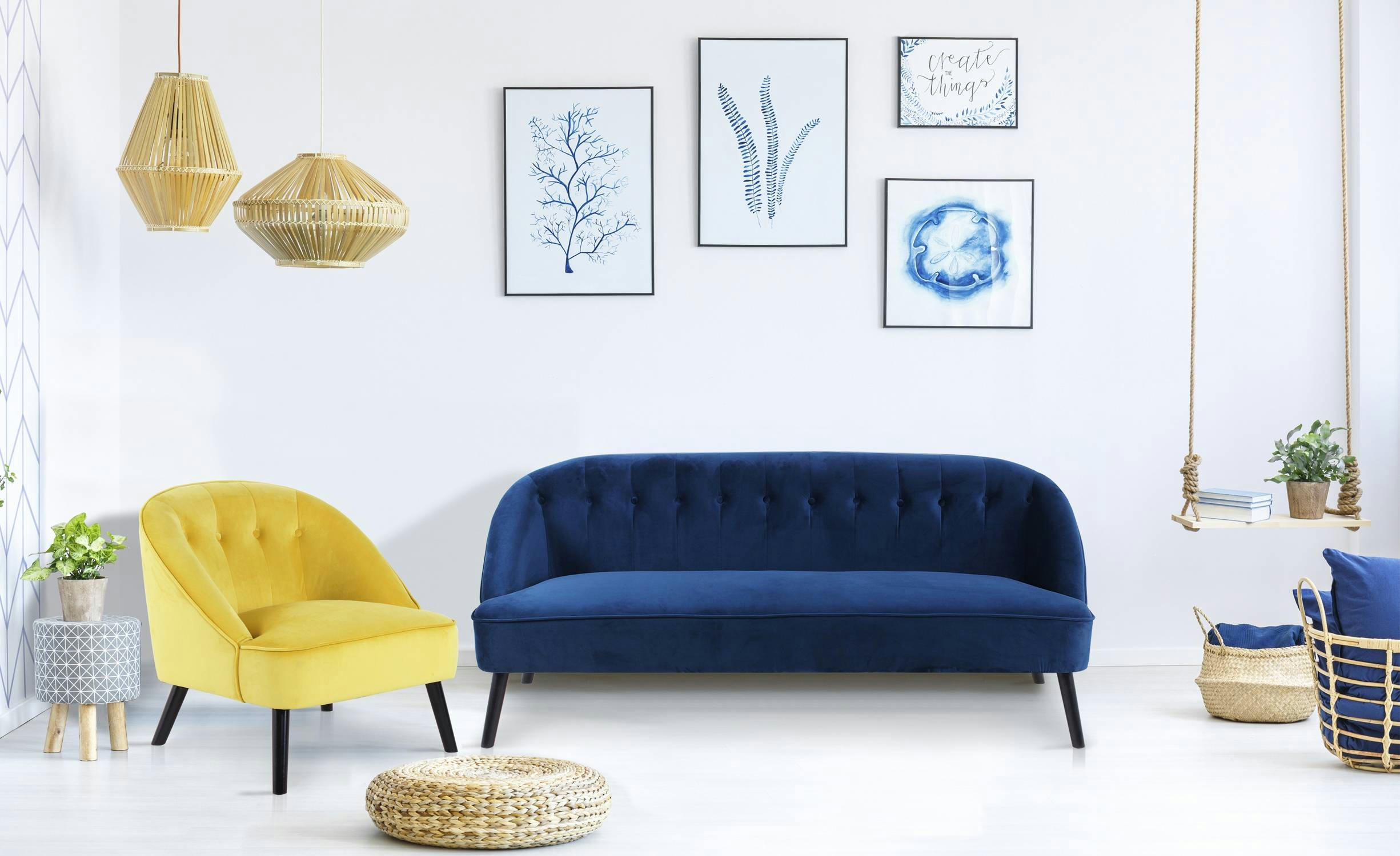 IOAN - Canapé 3 places velours bleu