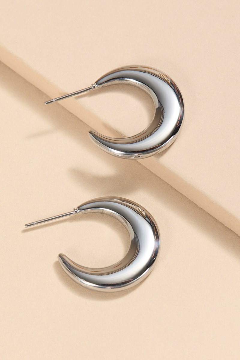 Trisha Stainless Steel Silver Crescent Hoop Earrings