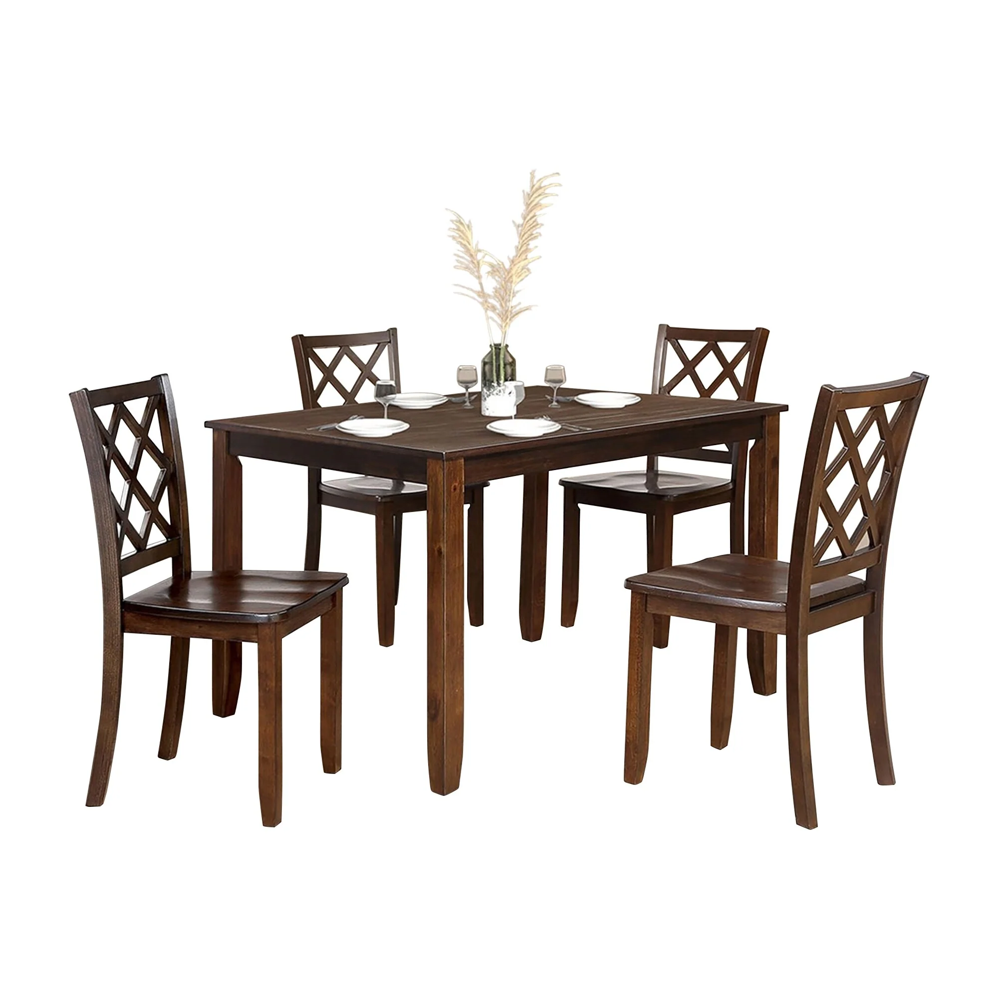 Farmhouse Dark Cherry Rectangular Wood 5-piece Dining Table Set