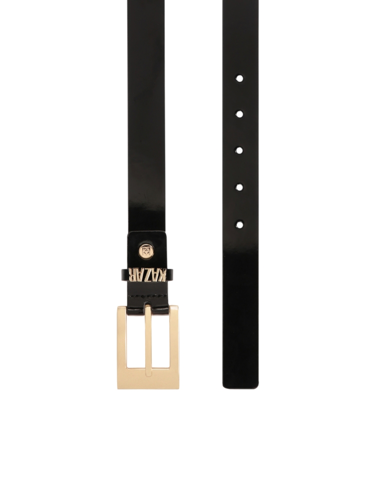 Narrow patent belt with gold logo