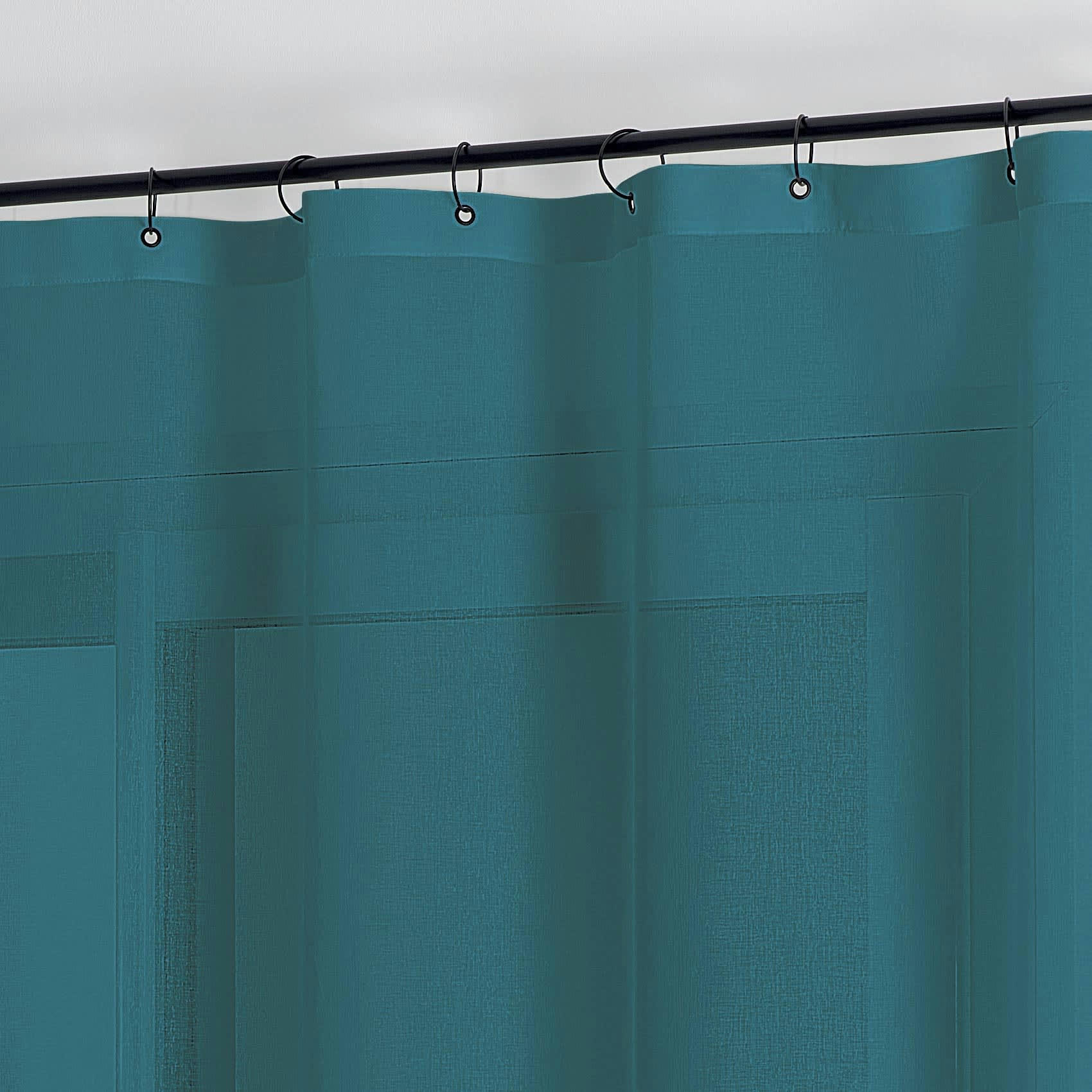 - Voilage à anneaux noirs amovibles polyester bleu paon 140x240 cm