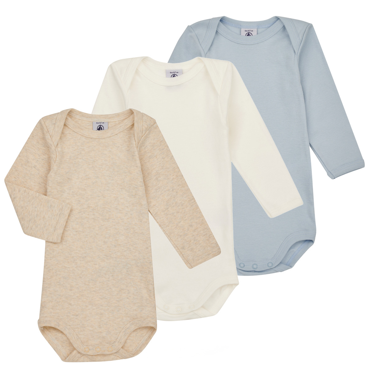 Petit Bateau - BODY US ML PASTEL PACK X3 - Blue / White / Beige