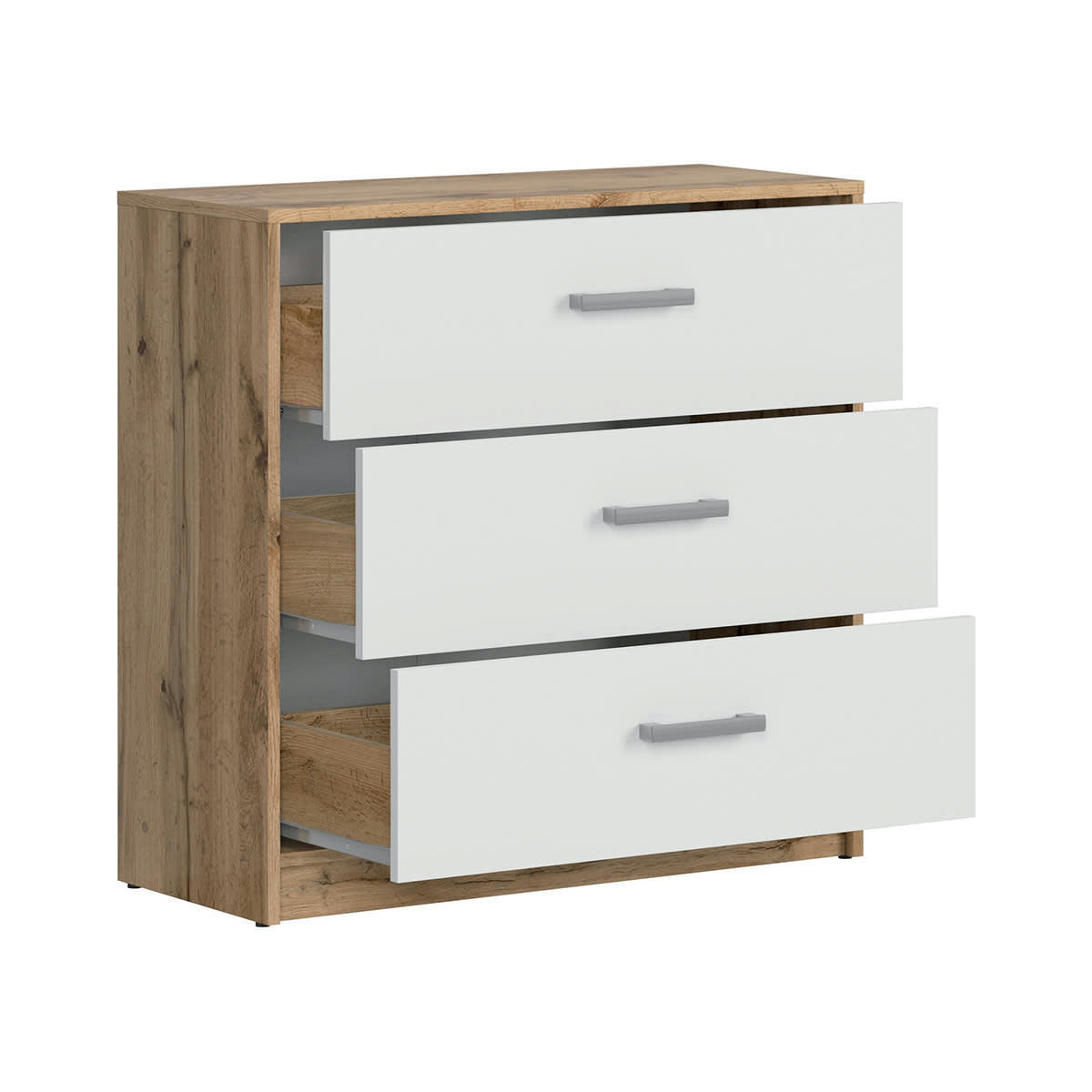 - Commode 3 tiroirs stratifiés blanc et naturel