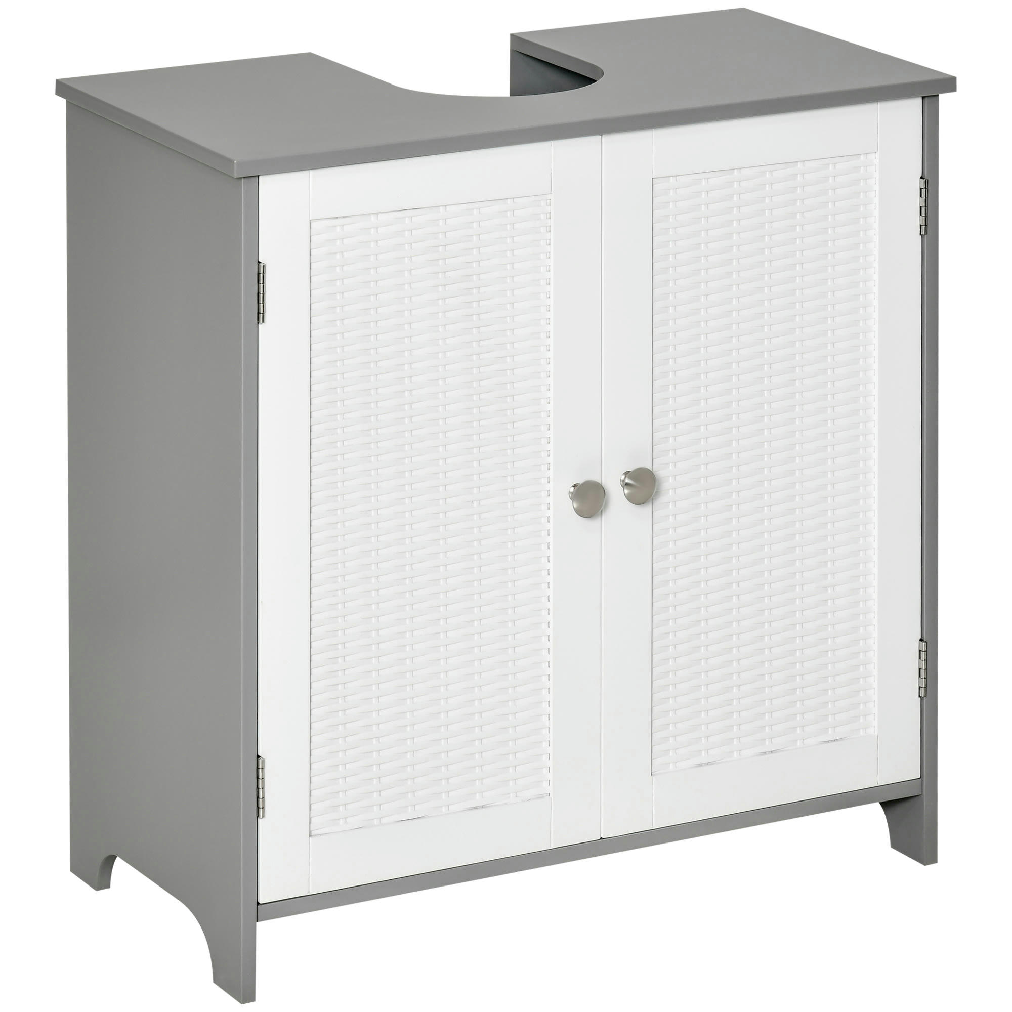 - Meuble sous-vasque - 2 portes aspect résine tressée - MDF blanc gris