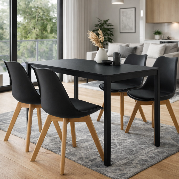 Zestaw Stół Prostokątny Czarny120x60 dąb   4 krzesła
