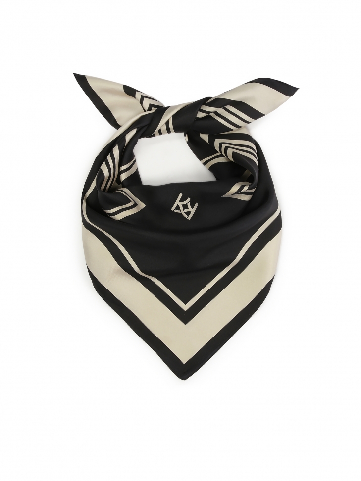 Black silk scarf with beige pattern