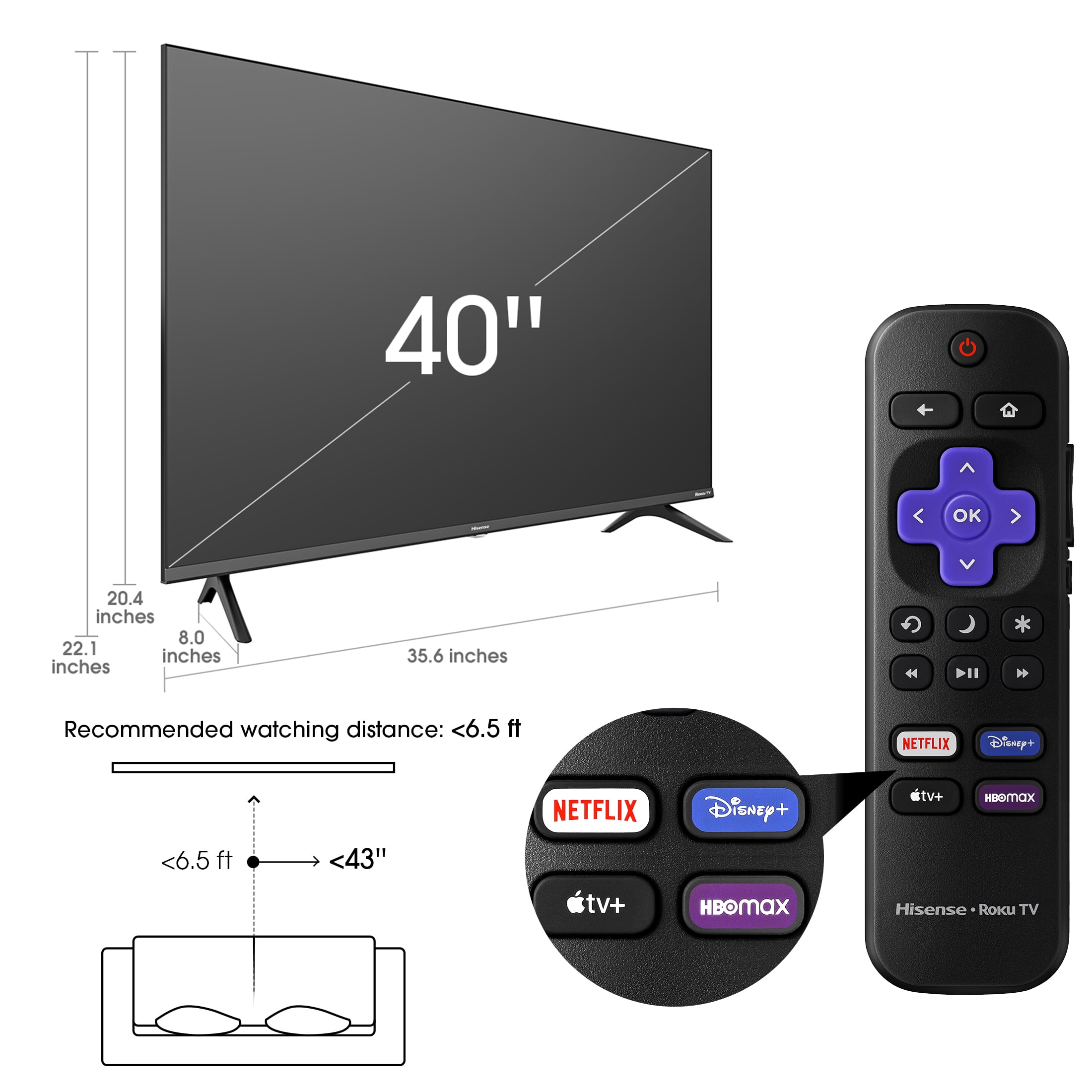 Hisense 40 FHD Roku Smart LED TV 1080p, Motion Rate 120, Game Mode, DTS Sound