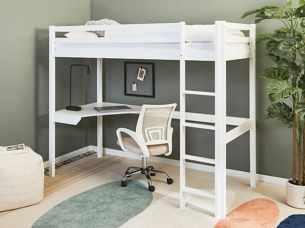 Lit superposé avec bureau Bois de pin LOURY 90 x 200 cm Blanc