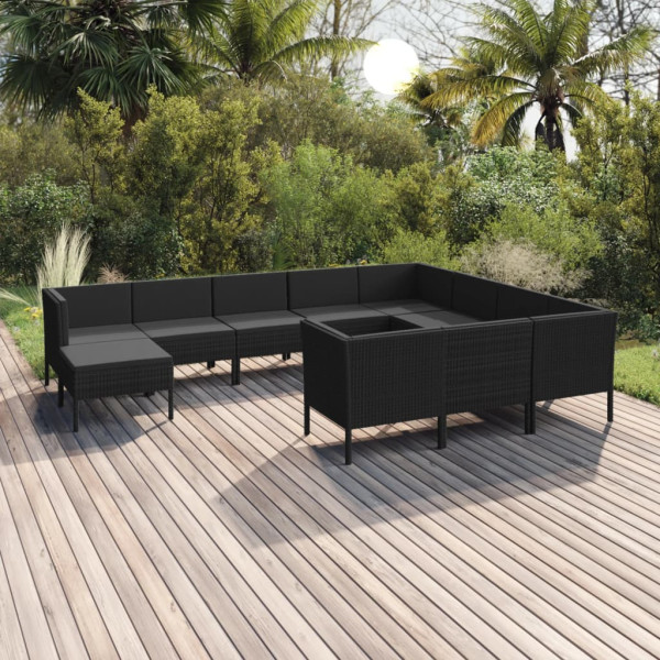 Zestaw wypoczynkowy do ogrodu Czarny Technorattan 6x sofa środkowa   4x