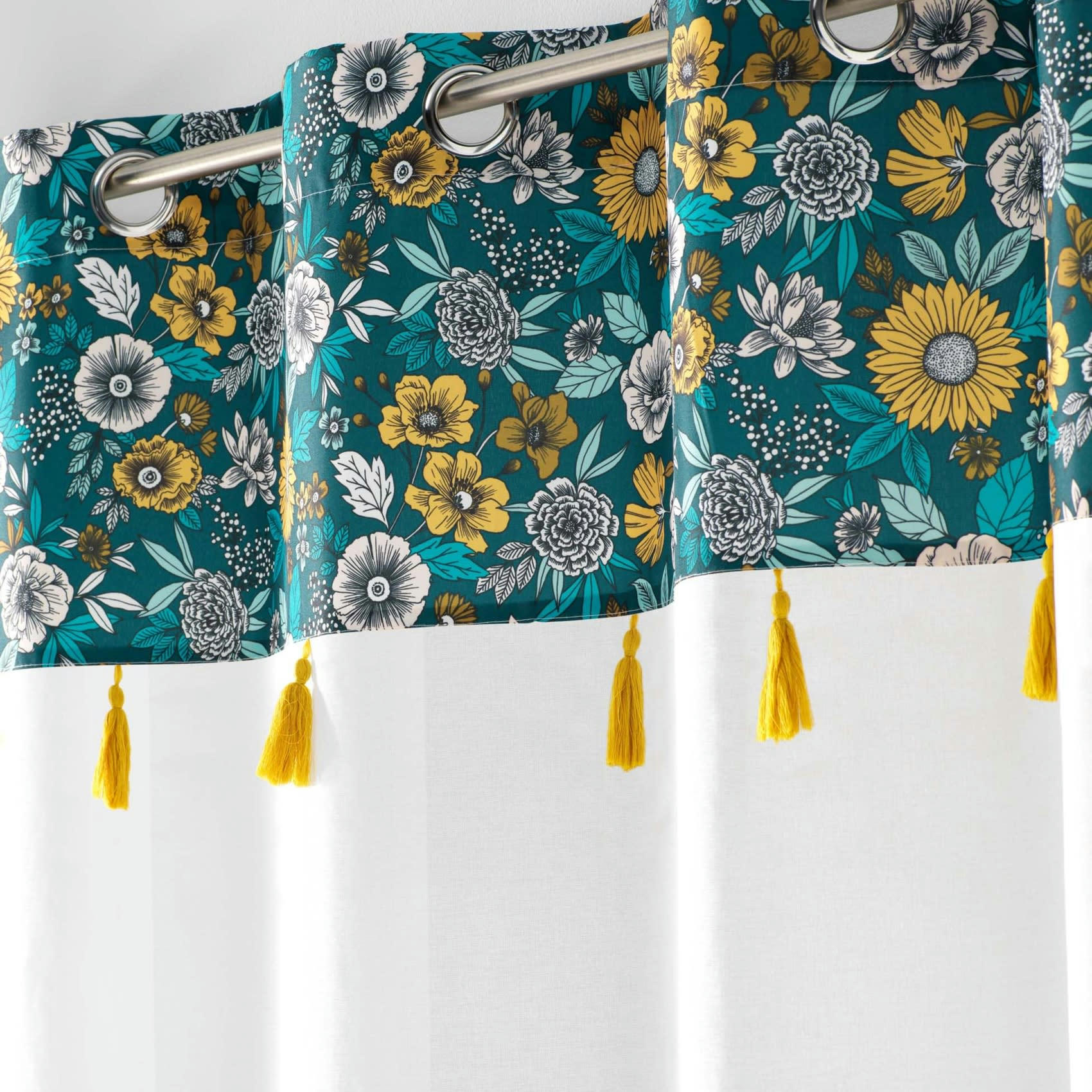 BOHOFLORA - Voilage sablé imprimé floral polyester bleu 240x140cm