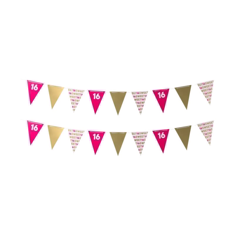 Vlaggenlijn 16 jaar - roze - 10 meter