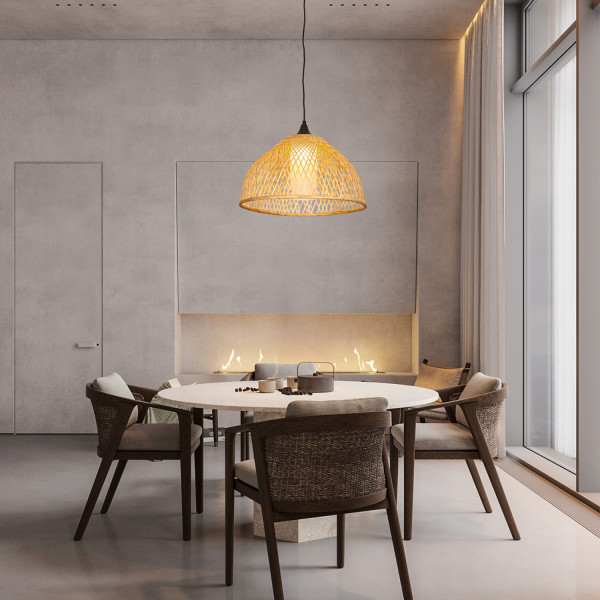 Lampa Sufitowa Wisząca Bambus BOHO Rattan Drewno Loft