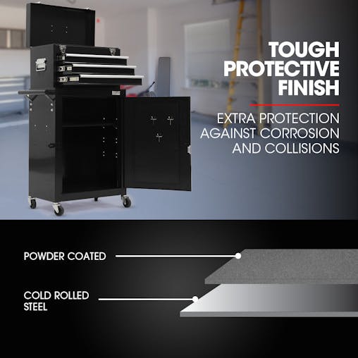 NNEMB 3 Drawer Tool Box Cabinet Trolley Storage, with 1-Door Toolbox Garage Organiser Set, Black