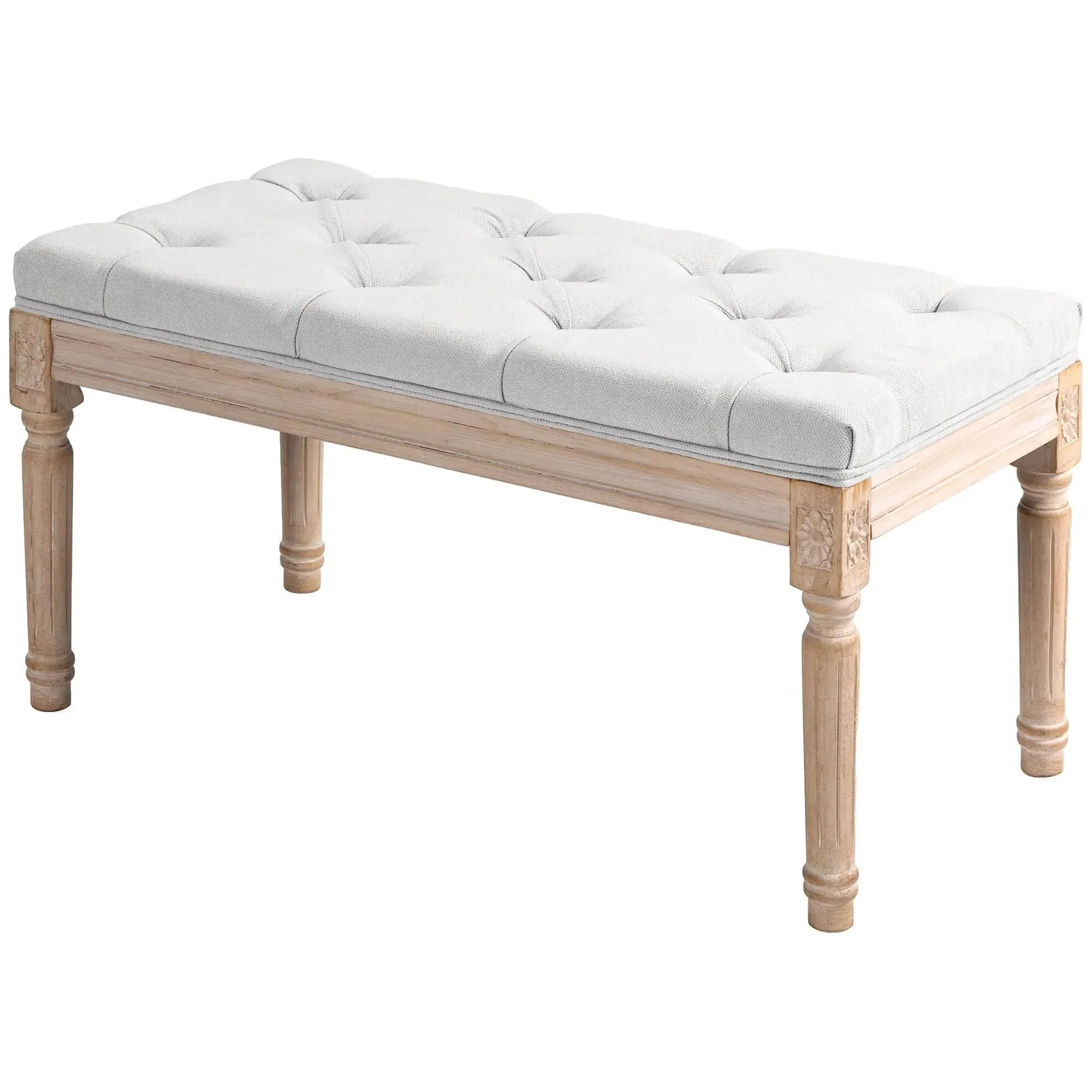 32/64 Linen Upholstered Bedroom Bench, French End of Bed Bench