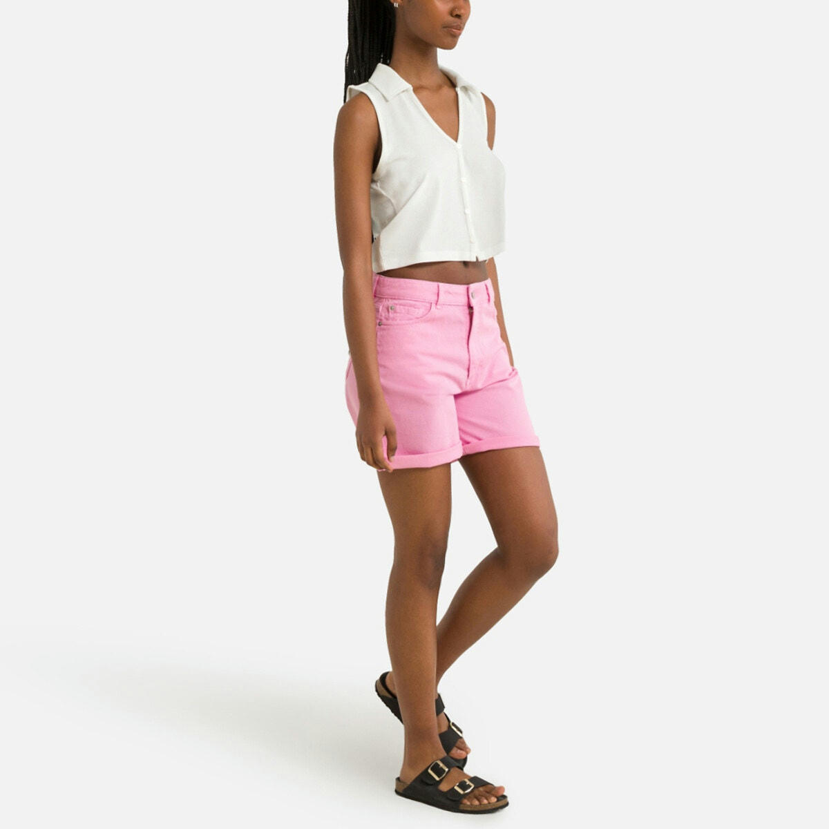 Tshirt crop, col chemise