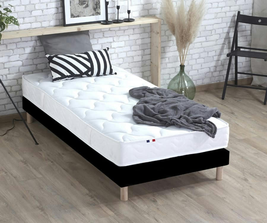 ENSEMBLE ESSENTIEL - Ensemble matelas latex 3 zones sommier noir 90x190