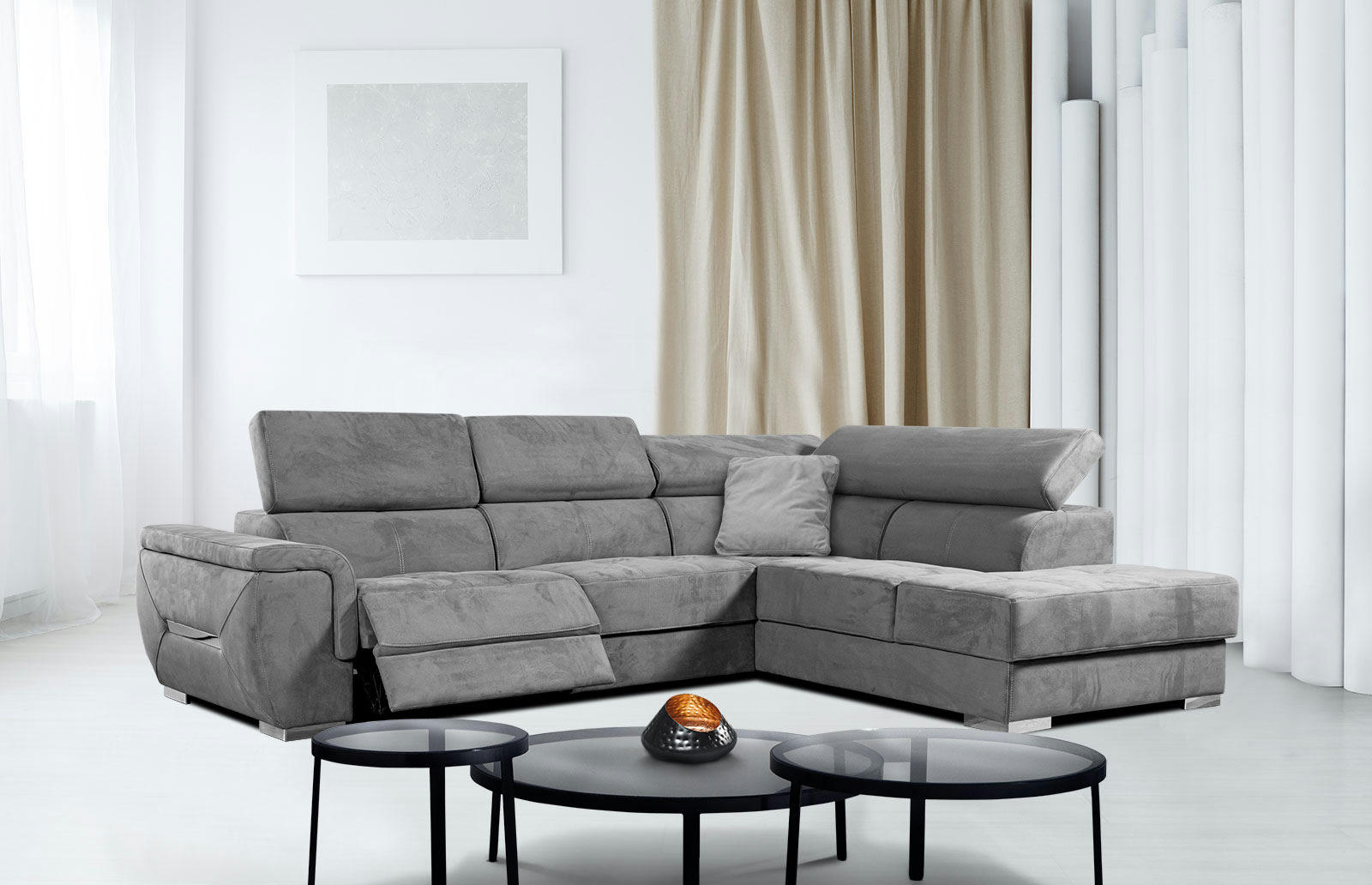 KELTE - Canapé d'angle droit 5 places avec une relaxation tissu gris foncé