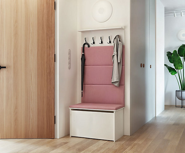 Meuble d'entrée - porte-manteau Cyndi avec coffre et siège - Rose