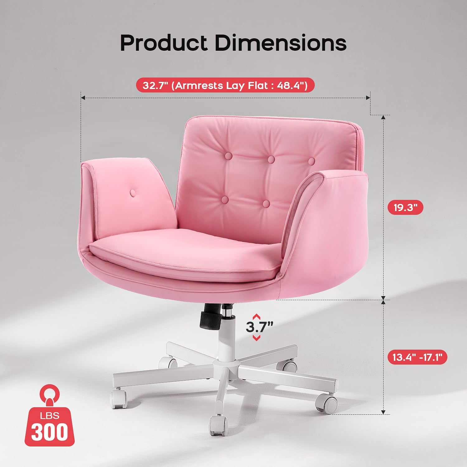 amseatec Criss Cross Chair with Armrests & Wheels, PU Leather Vanity Chair, Comfortable Adjustable Swivel Computer Office Desk Chairs for Home, Make Up, Bed Room (Pink)