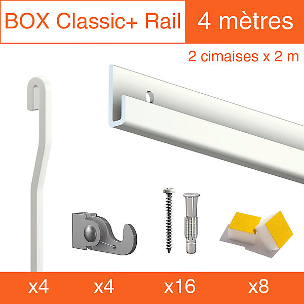 Cimaise Box Artiteq Classic  PREMIUM - 80kg - Kit accrochage tableau 4 mètres , Gris