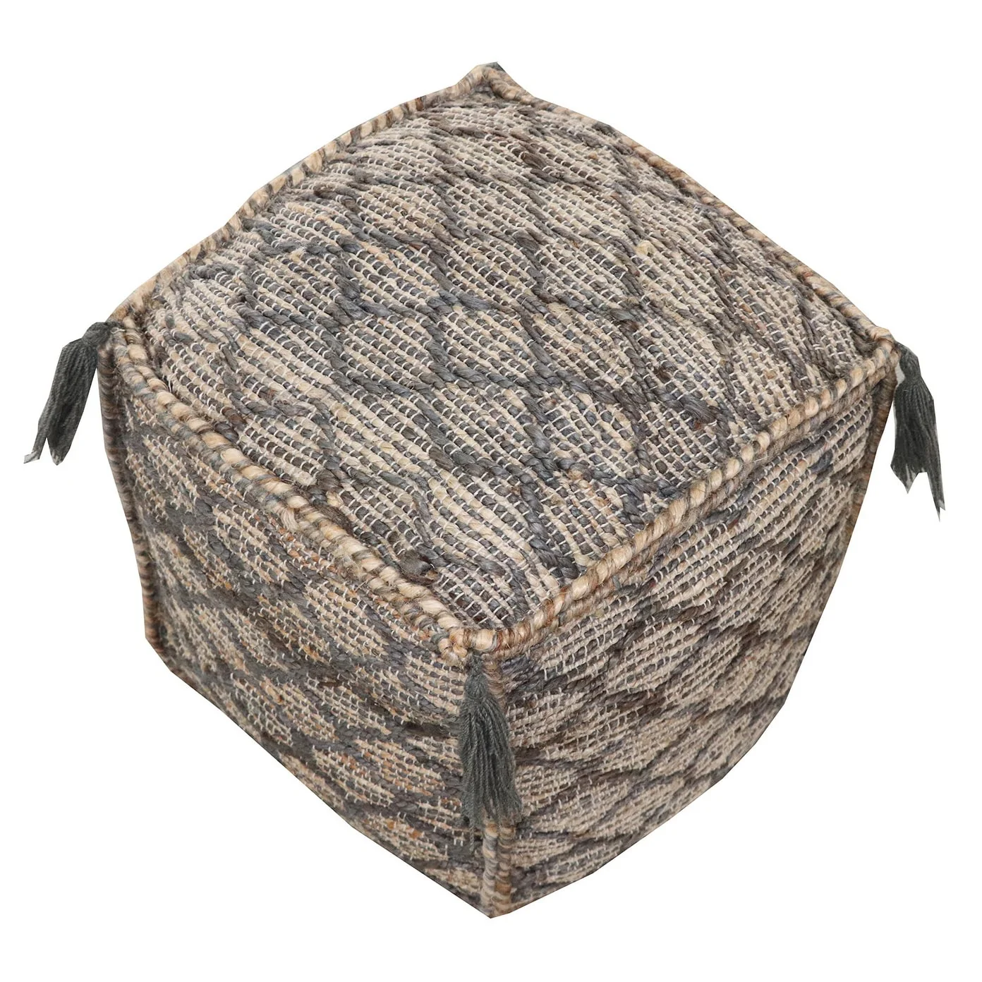 18 Natural Gray And Taupe Jute Cube Trellis Pouf Ottoman