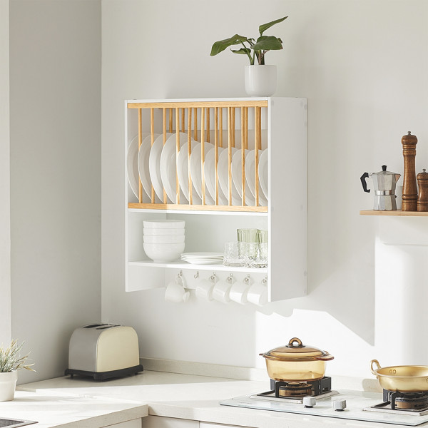 SoBuy Stojak na talerze z 7 półkami Biały 64x24x71cm Funkcjonalny KCR09-W