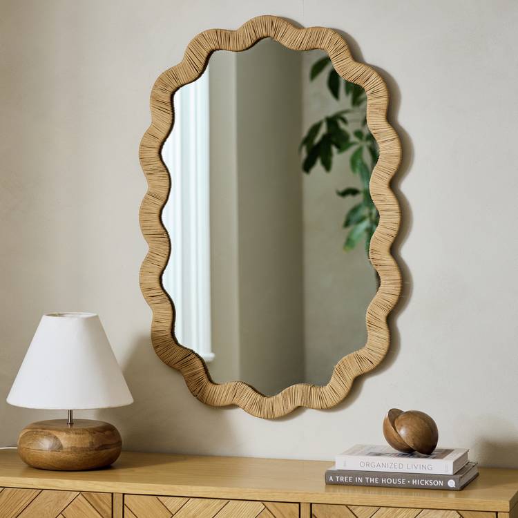 Habitat Rattan Wavy Wall Mirror - 90x60cm