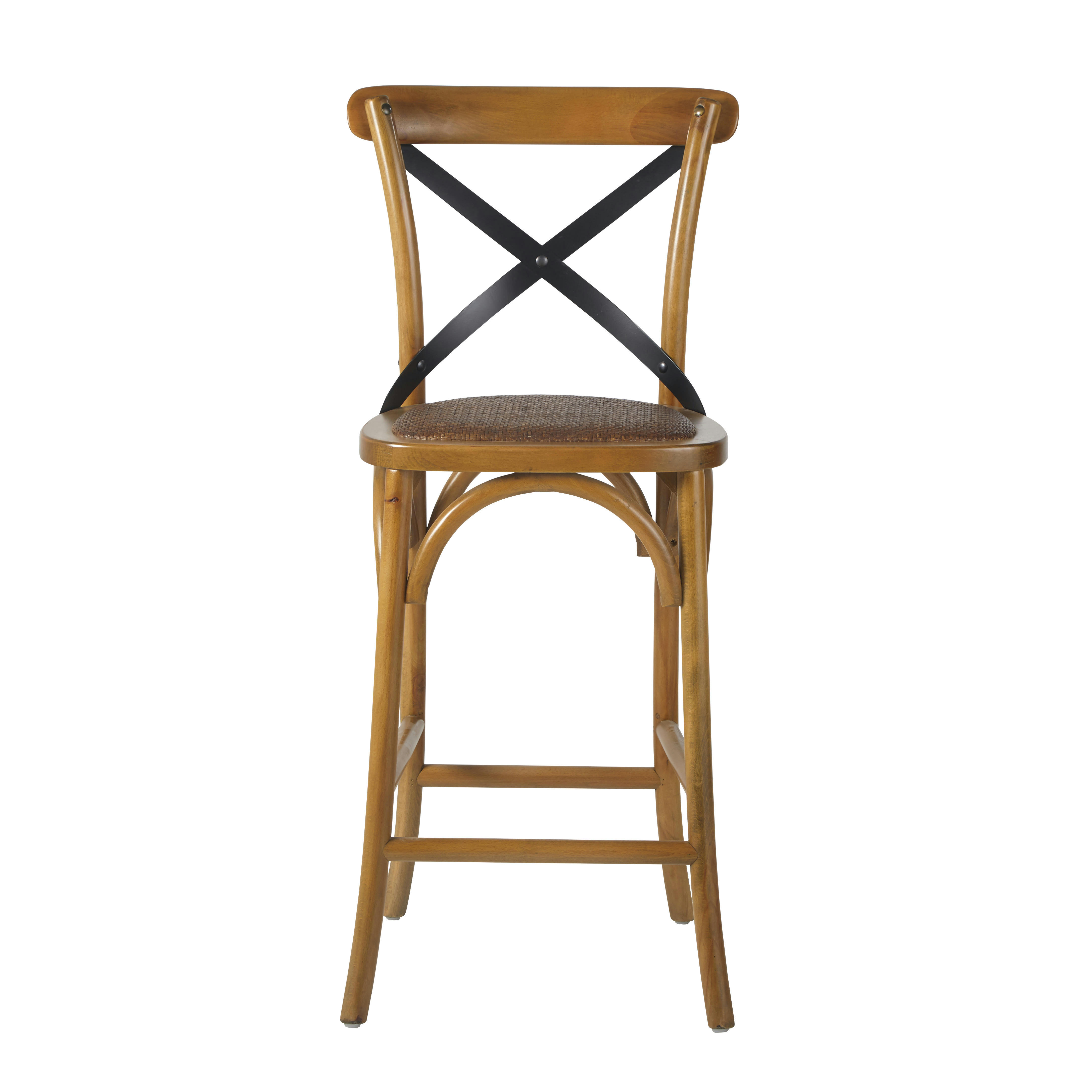 Tradition - Chaise pour îlot central en bois de hêtre, rotin et métal noir H65