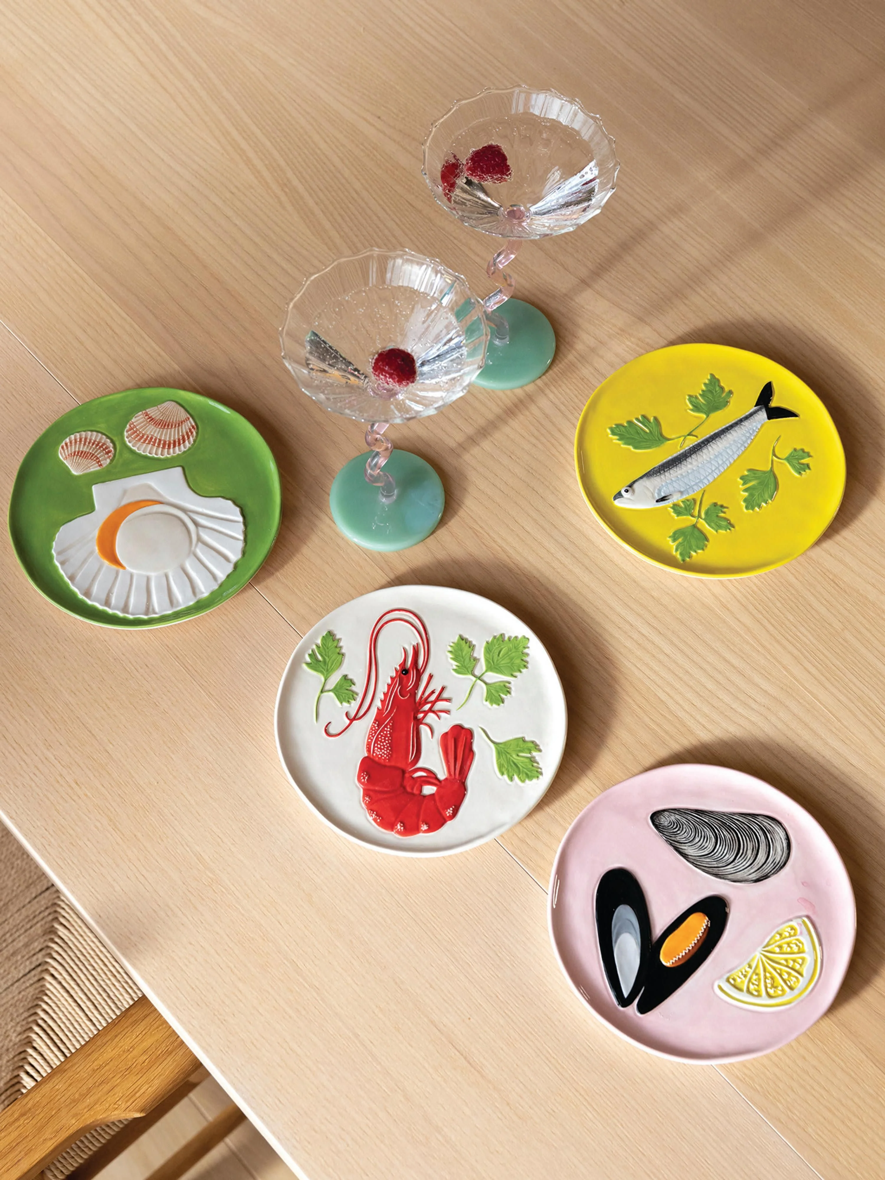 Handbemalte Dessertteller De La Mer aus Dolomit, 4er-Set