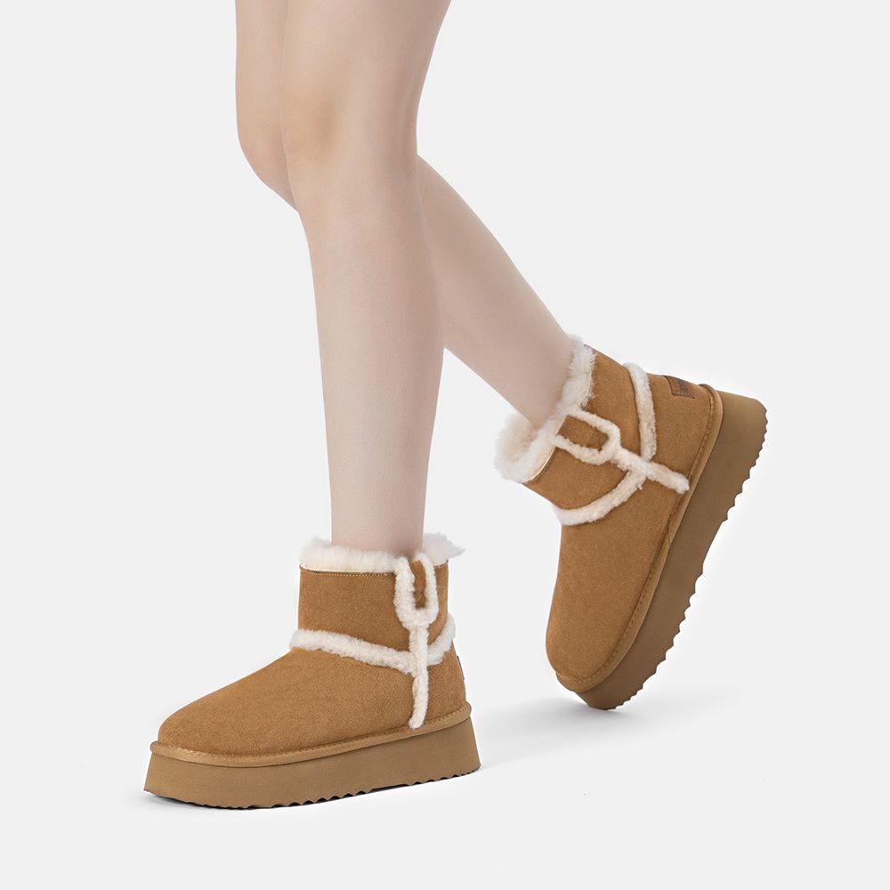 EverAu Australia Real Wool Barren Leather Chic Platform Short Boots with EVA Sole