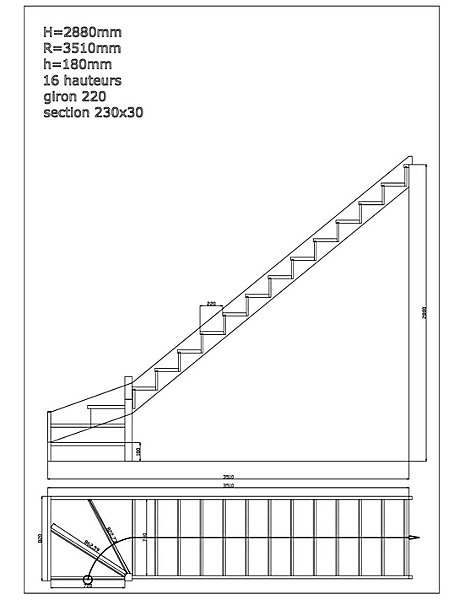 Escalier Quart Tournant Sela 288 CmKit RecoupableBas à DroiteSapin Avec Contremarches H Sol Sol 288 Cm